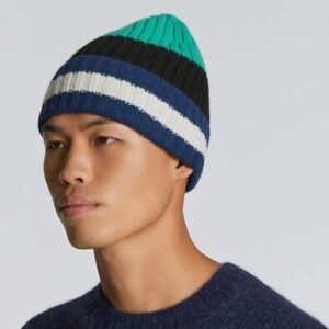 NEW Everlane Striped Recycled Cashmere Knit‎ Beanie Hat in Multi Unisex One Size